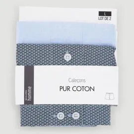 MONOPRIX Lot de 2 caleçons Pur Coton Print Bleu M l'unité