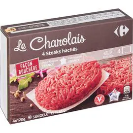 CARREFOUR Steak haché charolais façon bouchère 15% MG 4x120g