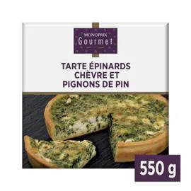 MONOPRIX GOURMET Tarte aux épinards au chèvre et aux pignons de pin, surgelée 550g