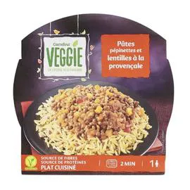 CARREFOUR VEGGIE Plat cuisiné pâtes pépinettes et lentilles 300g