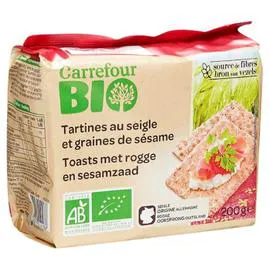 CARREFOUR BIO Tartines bio crackers seigle et graines de sésame 200g