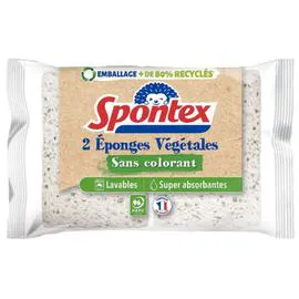 SPONTEX Eponge végétale très vertes grattantes fibre recyclées x2