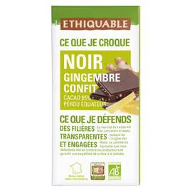 ÉTHIQUABLE Chocolat noir gingembre confit Pérou Bio 100g