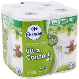 CARREFOUR ESSENTIAL Papier toilette Ultra Confort x8