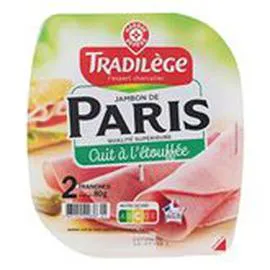 MARQUE REPÈRE, TRADILÈGE Jambon de Paris Découenné - 2 tranches 80g
