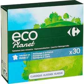 CARREFOUR ECO PLANET Tablette lave-vaisselle classique brillance et nettoyage x30