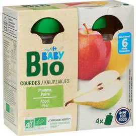 CARREFOUR BABY Desserts bébé bio pomme poire dès 6 mois 4x90g
