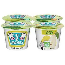 LES 2 VACHES Yaourt fruits bio brassé poire 4x115g