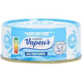 CARREFOUR CLASSIC' Thon entier au naturel cuisson vapeur 130g