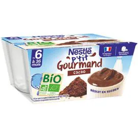 NESTLÉ, P'TIT GOURMAND Desserts bébé cacao Bio - dès 6 mois 4x90g