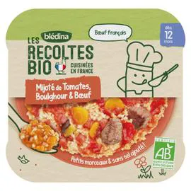 BLÉDINA, LES RECOLTES BIO Plat bébé mijoté de tomates boulghour et boeuf - dès 12 mois 230g