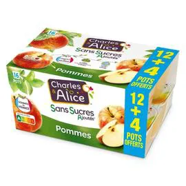 CHARLES & ALICE Compote pomme sans sucres ajoutées 16x100g