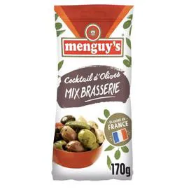 MENGUY'S Olives vertes et noires dénoyautées Mix Brasseries 200g