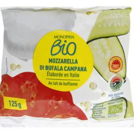 MONOPRIX BIO Mozzarella di Bufala Campana AOP bio au lait de bufflonne 125g
