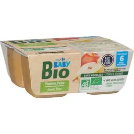 CARREFOUR BABY Desserts bébé bio pomme poire dès 6 mois 4x100g