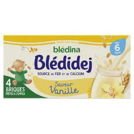 BLÉDINA, BLÉDIDEJ Lait et céréales bébé dès 6 mois saveur vanille 4x250ml