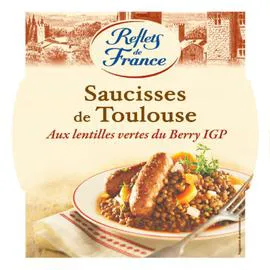 REFLETS DE FRANCE Plat cuisiné saucisses Toulouse lentilles 300g