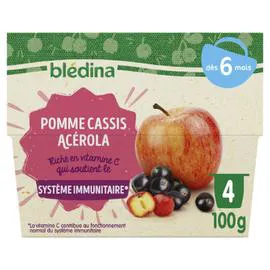 BLÉDINA Purée de fruits bébé dès 6 mois pomme cassis acérola 4x100g