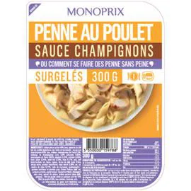 MONOPRIX Penne au poulet sauce champignons, surgelé 300g