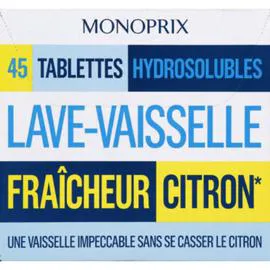 MONOPRIX Tablettes hydrosolubles lave-vaisselle fraîcheur citron 450g