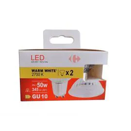 CARREFOUR Ampoule LED GU10 Spot Blanc-chaud 50W X2 x2