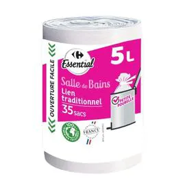 ESSENTIAL Sac poubelle à lien traditionnel, spécial salle de bains 5L x35