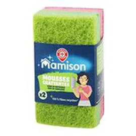 MARQUE REPÈRE, MAMISON Eponge grattante Vert ou rose Synthétique x2