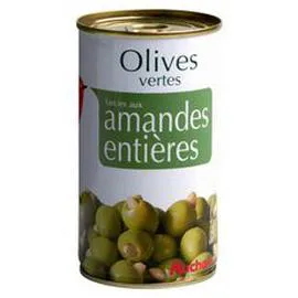 AUCHAN Olives vertes farcies aux amandes entières en boîte 150g