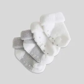 BOUT'CHOU Monoprix Paires de Chaussettes en Coton Bio Blanc/gris Chiné T.14-15 x2