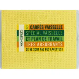 MONOPRIX Carrés spécial vaisselle et plan de travail, très absorbants x5