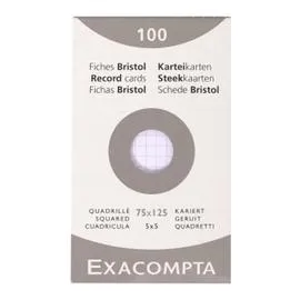 EXACOMPTA 100 Fiches Bristol 7,5X12,5Cm, Quadrillées l'unité