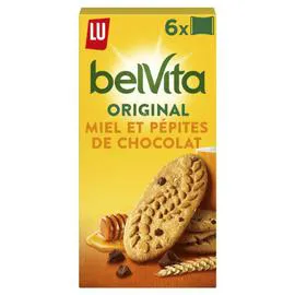 LU, BELVITA Biscuits petit déjeuner au miel et aux pépites de chocolat Original 435g