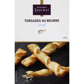 MONOPRIX GOURMET Torsades au beurre et sel 125g