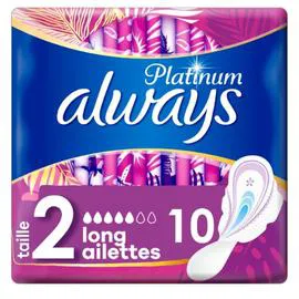 ALWAYS Serviette Hygiénique Avec Ailettes Platinium Long Taille 2 x10