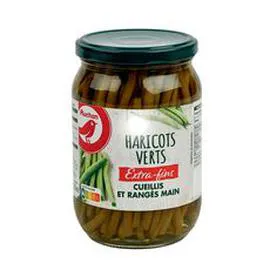AUCHAN Haricots verts extra fins cueillis et rangés main en bocal 345g