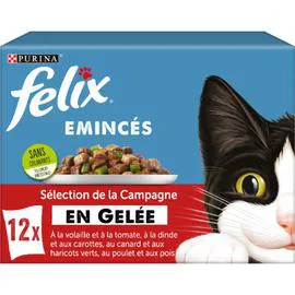 PURINA, FELIX Pâtée pour chat adulte émincés en gelée volaille & légumes 12x85g