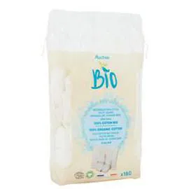 AUCHAN Rectangles de coton bio multi usage ultra doux x180