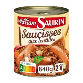WILLIAM SAURIN Plat cuisiné saucisses aux lentilles 840g