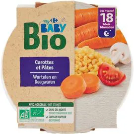 CARREFOUR BABY Plat bébé bio dès 18 mois carottes pâtes Bio 260g