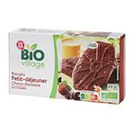 MARQUE REPÈRE, BIO VILLAGE Biscuits petit déj Bio Chocolat / Noisettes 200g
