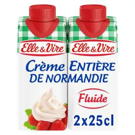 ELLE & VIRE Crème UHT fluide Entière 30% MG brique 2x25cl