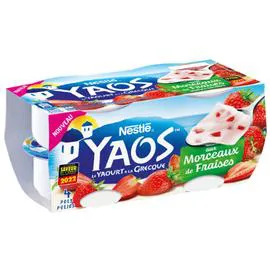 NESTLÉ, YAOS Yaourt à la grecque nature avec des morceaux de fraise 4x125g