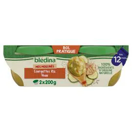 BLÉDINA Plat bébé 12 mois Courgette riz veau 2x200g