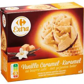 CARREFOUR Glace Cône vanille caramel beurre salé 6x71g