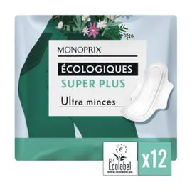 MONOPRIX Serviettes Écologiques Super Plus Ultra Minces X12 l'unité