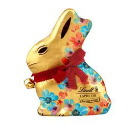 LINDT, LAPIN D'OR Chocolat de Pâques au lait décor fleurs 200g