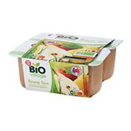 MARQUE REPÈRE, BIO VILLAGE Compote pomme poire Bio 4x100g