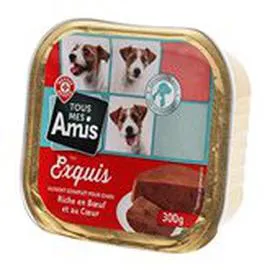 MARQUE REPÈRE, TOUS MES AMIS Barquette chiens Au Boeuf et Coeur 300g