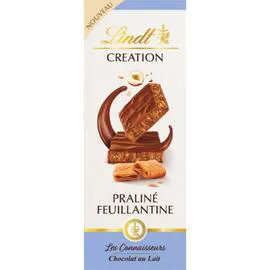 LINDT, CRÉATION Chocolat au lait Praliné Feuillantine 110g