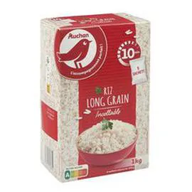 AUCHAN Riz long grain incollable sachets cuisson prêt en 10 min 1kg